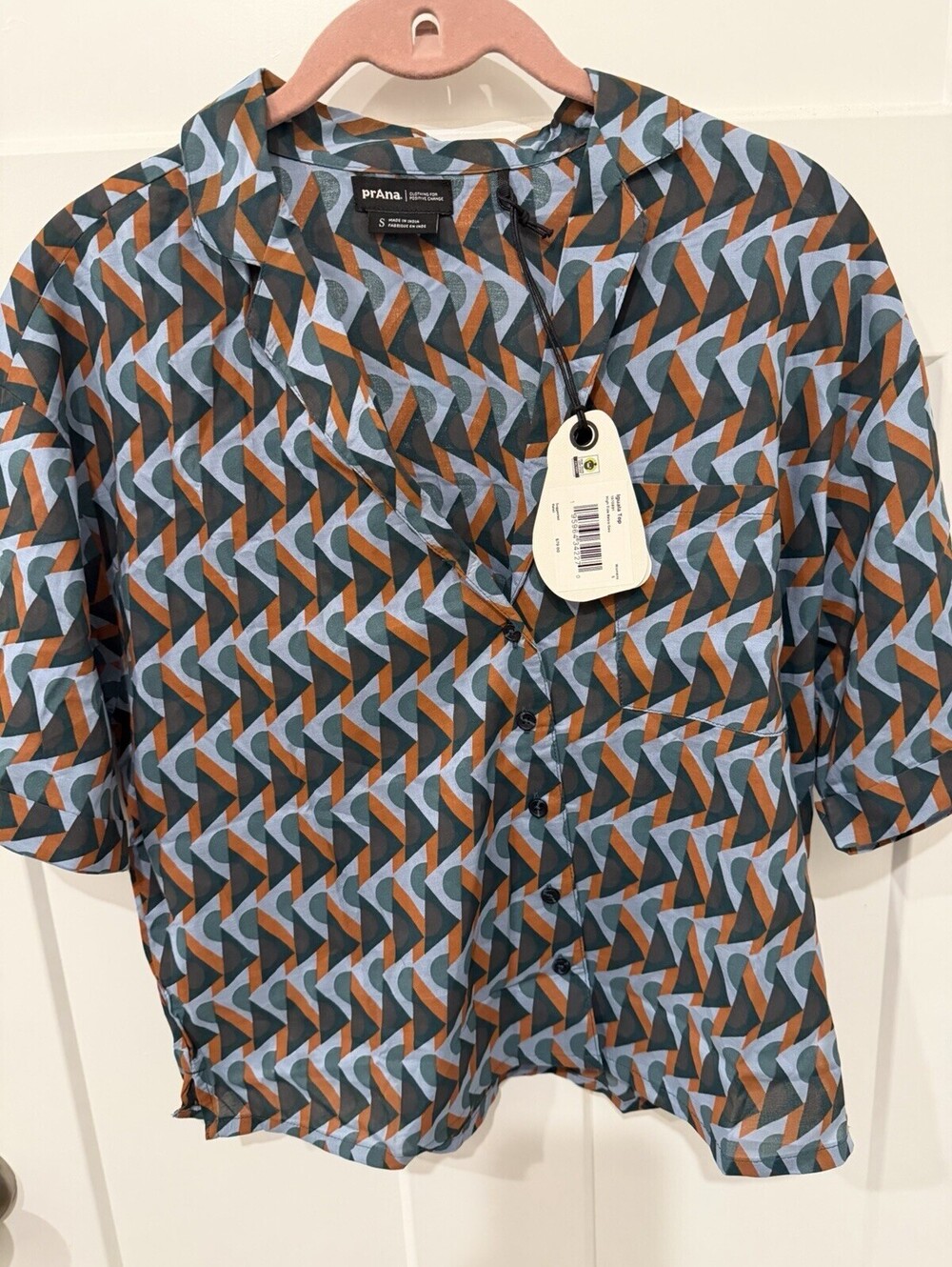PrAna Iguala Top S High Tide Retro Geo Tencel Modal Button Shirt NWT $79
